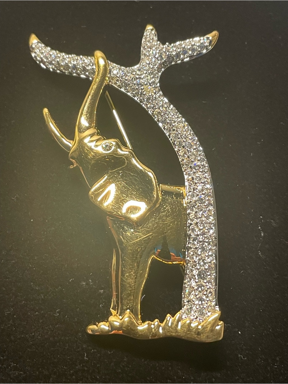 Swarovski Gold Elephant Brooch with Clear Crystal Arch